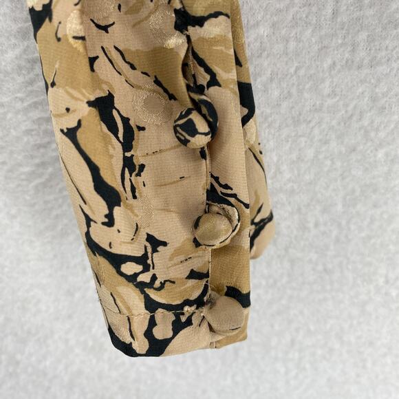 STEPHEN KEANE Blouse 10 Pleated Silk V-neck Floral Long Sleeve VTG Beige - Picture 7 of 11